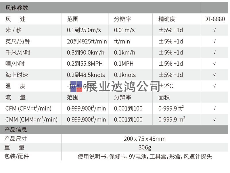 DT-8880專業(yè)熱敏式風(fēng)速儀